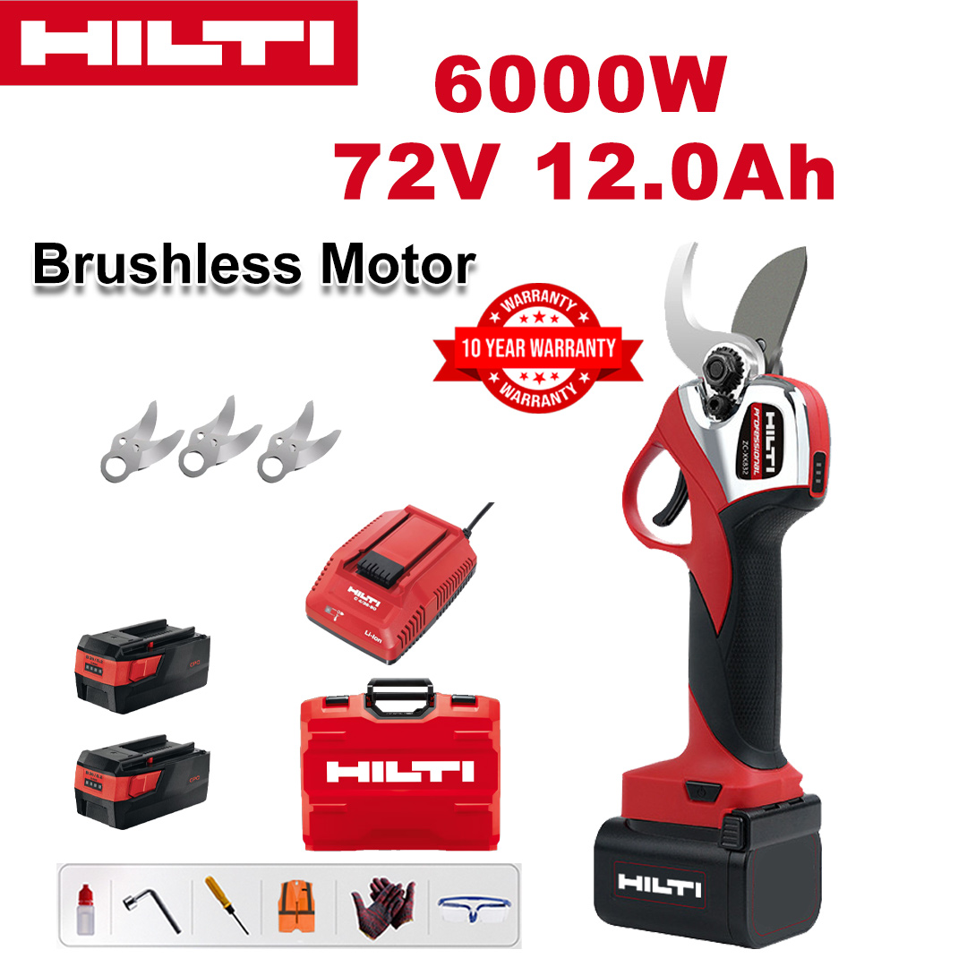 6000W brushless lithium battery pruning shears + 78V12Ah battery*2+sk9 alloy blade*3+charger+LED power display+tool box+lubricating oil+goggles+10-year warranty